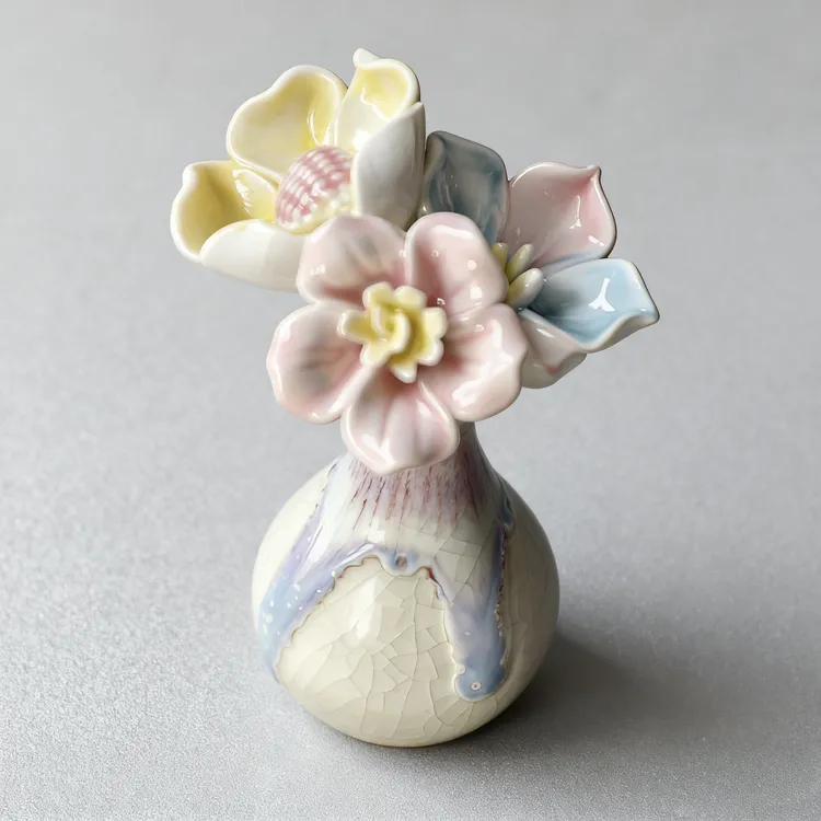 新中式陶瓷小花瓶摆件窑变工艺可插花家居饰品钧窑景德镇陶瓷摆件