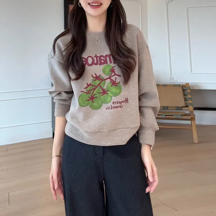 2025秋季新款时尚百搭秋款潮流显瘦洋气休闲短款印花卫衣女士