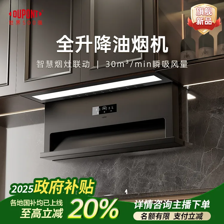 【国补立减20%】杜邦全隐藏式自动升降30立方大吸力挂式抽油烟机