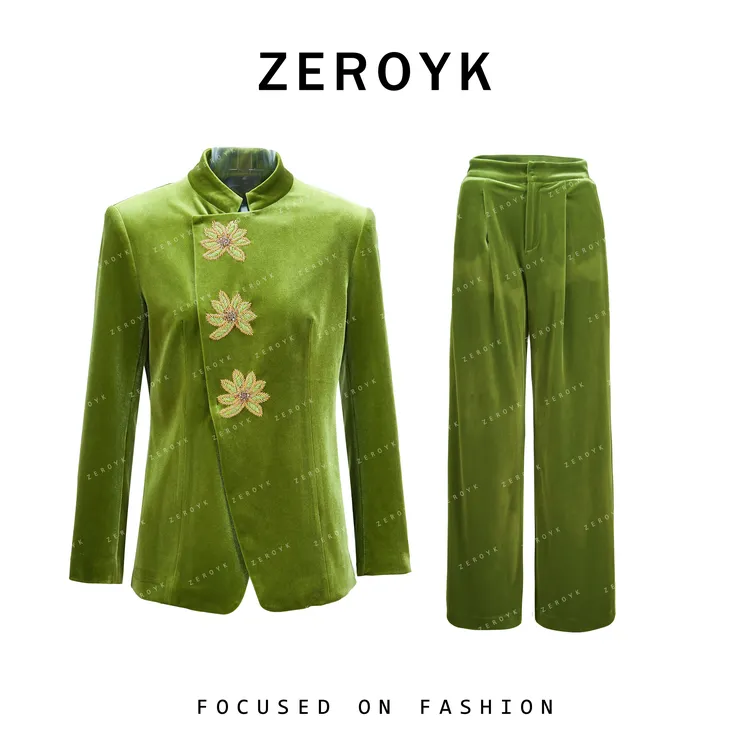 ZEROYK翎蔻 轻奢时尚新中式风女国风潮流简约设计重工钉珠两件套