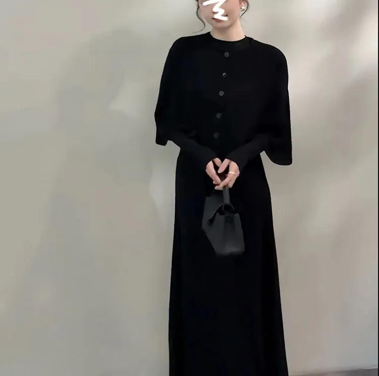 颂宋秋季纸片人气质斗篷黑色上衣打底两件套+半裙三件套