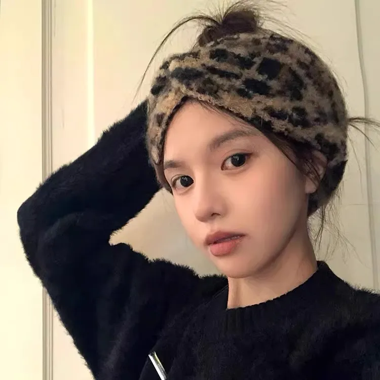 复古豹纹针织洗脸发箍发带女秋冬百搭保暖宽边束头箍不勒头发饰