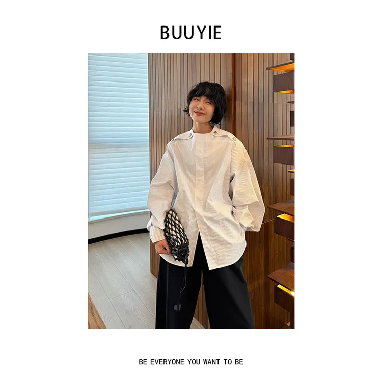 BUUYIE 25SS【暮光】时尚气质极简风宽松高级感条纹衬衫 250391