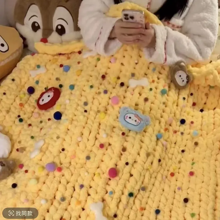 超粗猫尾巴线毛线手工diy编织芝士黄毛毯材料包送男女友礼物