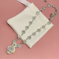 铜合金锆石项链 F801白色小熊花朵闪闪项链