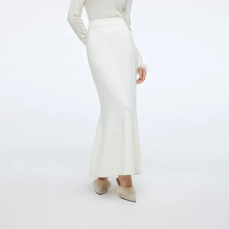 MISSCOCOON可可尼长款针织半身裙女2025秋冬新款白色轻通勤鱼尾裙