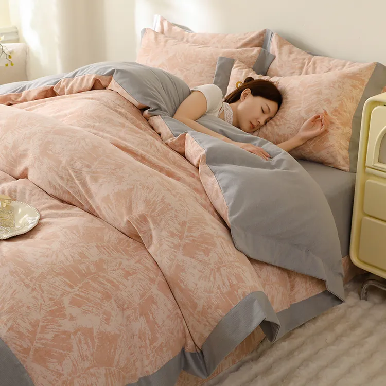 水星家纺高档加厚磨毛纯棉四件套100%全棉被套床单秋冬款床上用品