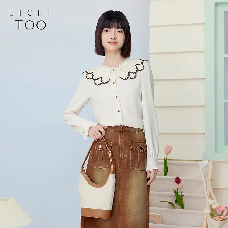 爱居兔新款新中式仿云肩设计时尚长袖休闲衬衫ENEAJ1P016A