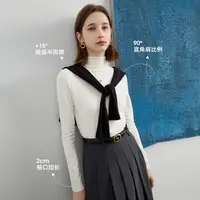 三彩2025初秋新款半高领T恤磨毛套头打底衫上衣长袖修身休闲女Z