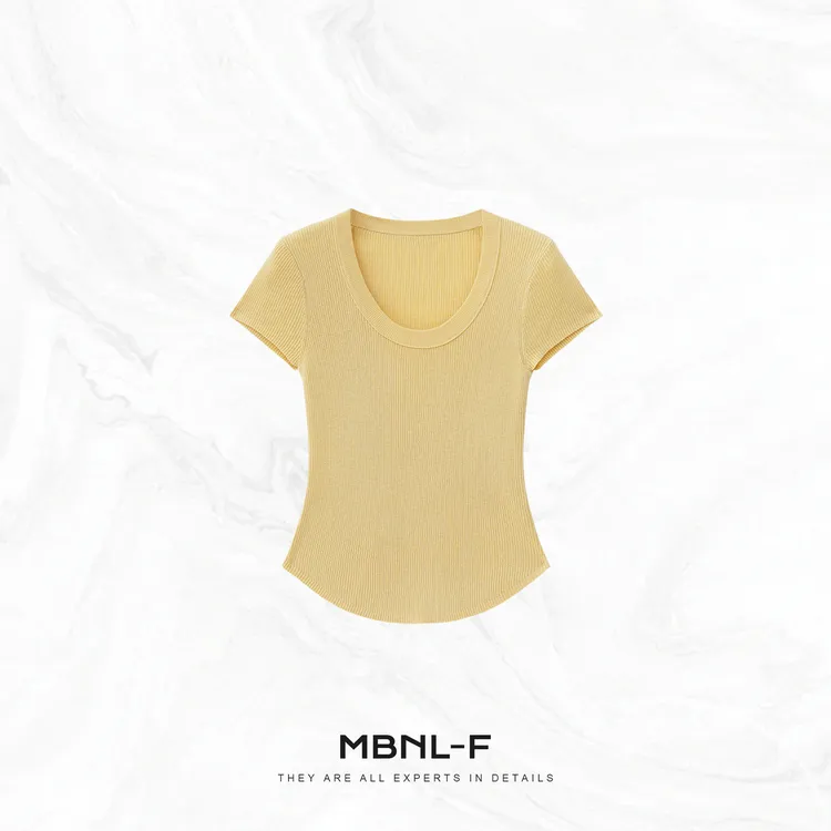 MBNL-F”U领小黄T“ 羊毛蚕丝混纺定染色U领短袖T恤 秦磊XM-XSY3795