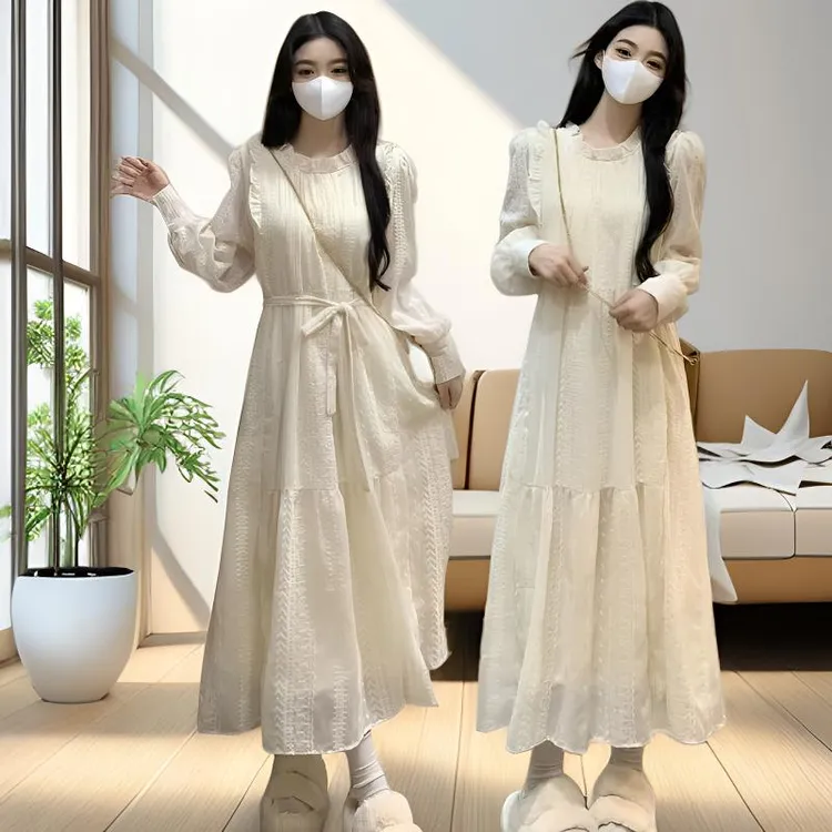 大码胖mm新款蕾丝甜美连衣裙2025秋季女装高端精致打底a字长裙子 