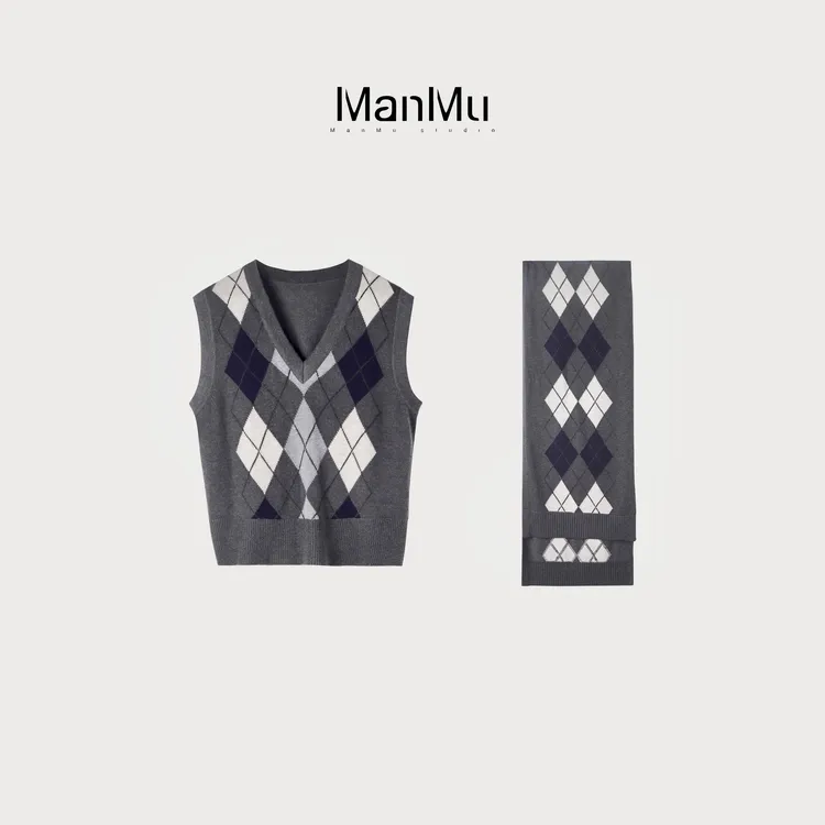 满目ManMu 【张琪专属】高级定制秋冬时尚百搭格子羊毛套装350761