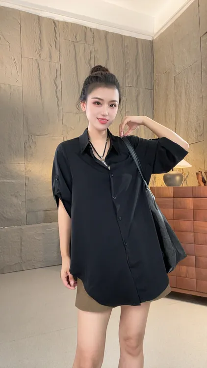 素格【9959-1】夏季新款气质时尚欧货极简纯色设计衬衣女夏季薄款