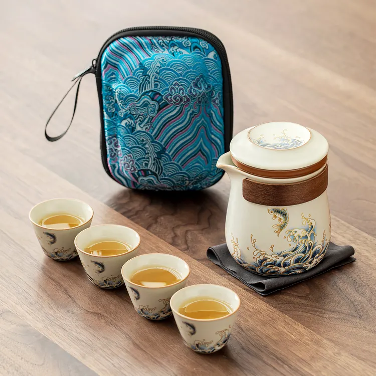 煌山便携式旅行一壶四杯茶具套装户外露营快客杯办公一人饮泡茶器