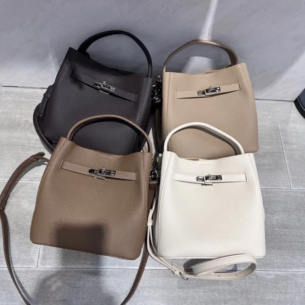 【铂金时袋】牛皮水桶斜挎女包时尚百搭