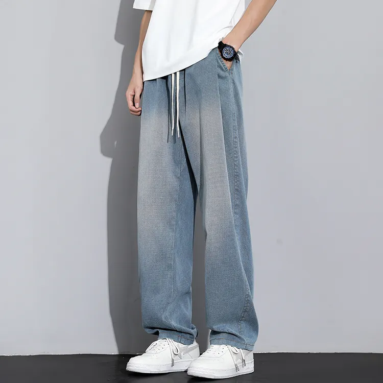 阔腿牛仔裤男秋季新款美式宽松直筒裤男士裤子青少年潮牌休闲长裤