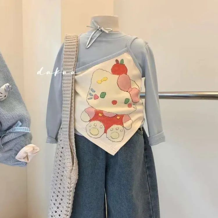 女童2025新款儿童洋气时髦上衣宝宝春秋装可爱甜美上衣假两件