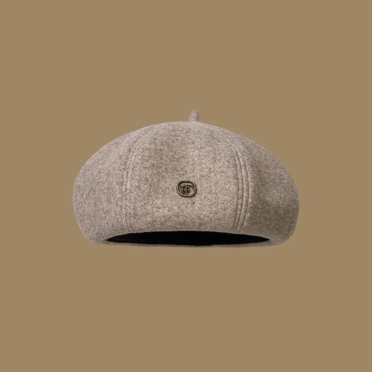 新款毛呢八角贝雷帽女秋冬款方圆脸显脸小复古南瓜帽画家蓓蕾帽子