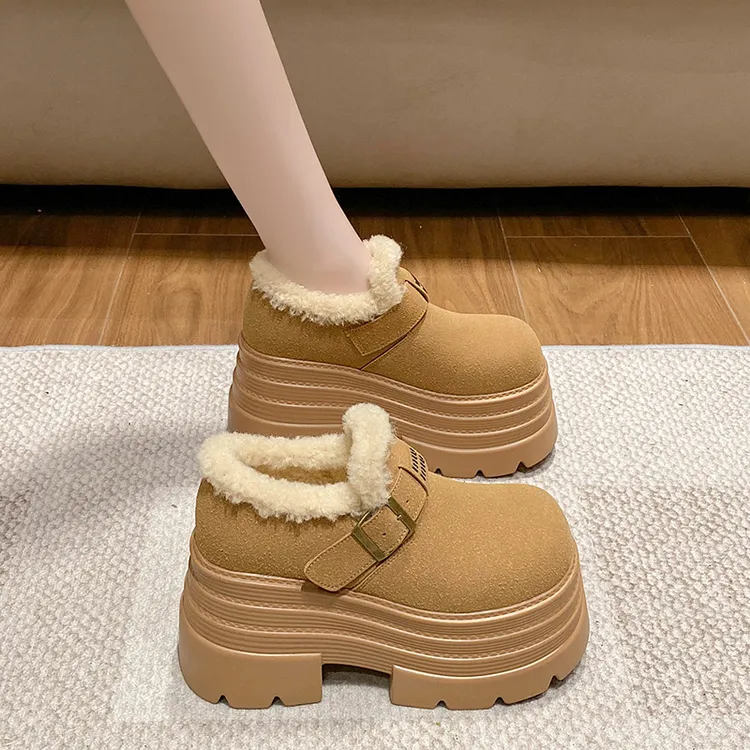 10cm厚底雪地靴女2025秋冬新款小个子增高勃肯鞋松糕勃肯加绒短靴