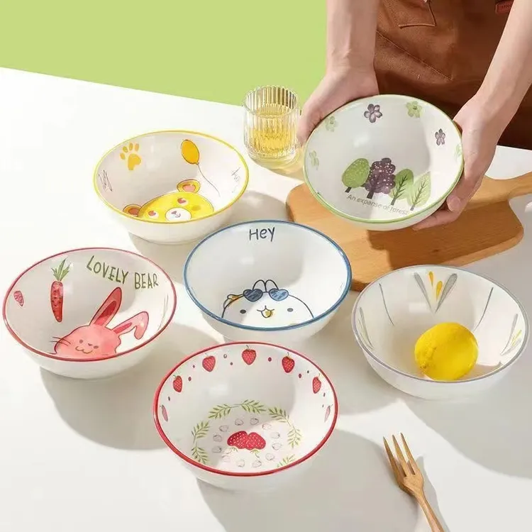 【瓷县令】卡通7英寸航空碗面碗釉下彩餐具家用可爱碗高颜值家用碗