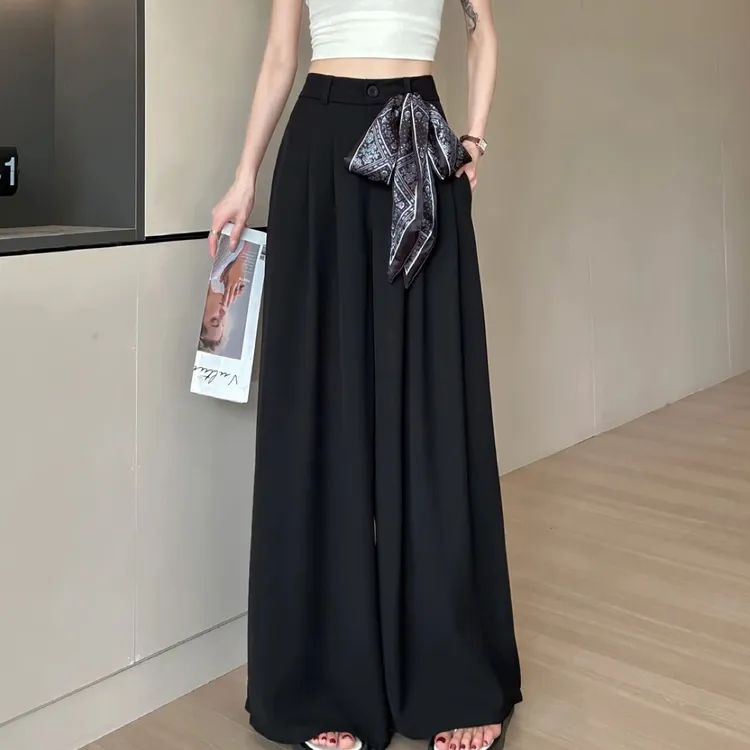 （送丝巾）慵懒风西装宽松垂感阔腿裤女秋季新款百搭显瘦休闲裤