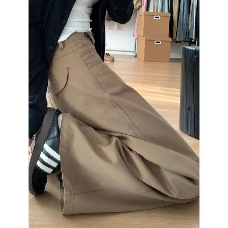 卡其色阔腿裤女2025秋新款大码胖妹妹显瘦高腰梨型身材遮胯工装裤