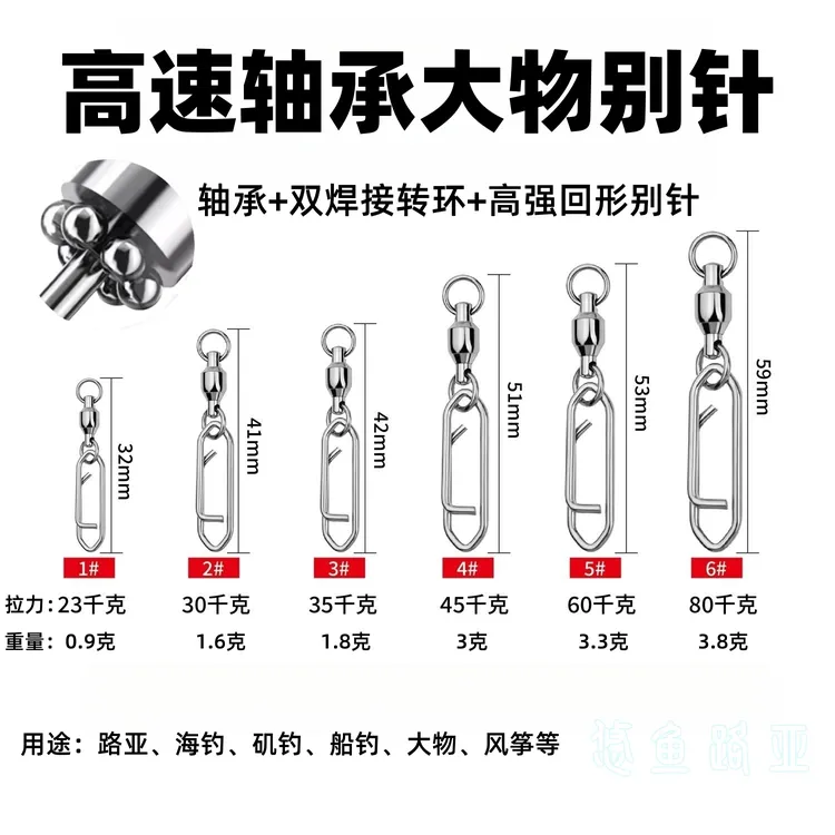轴承回形别针大物轴承转环快速别针回形高速尖头别针路亚连接器钓鱼渔具小配件