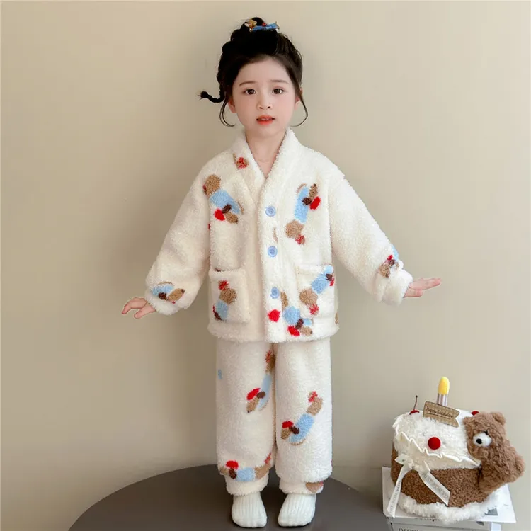 女童睡衣秋冬季法兰绒加厚珊瑚绒2025新款儿童家居服套装宝宝女孩