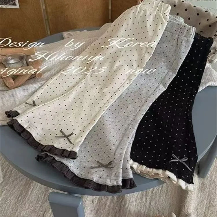 女宝宝春季韩版喇叭打底裤2025春秋新款女小童洋气波点直筒休闲裤