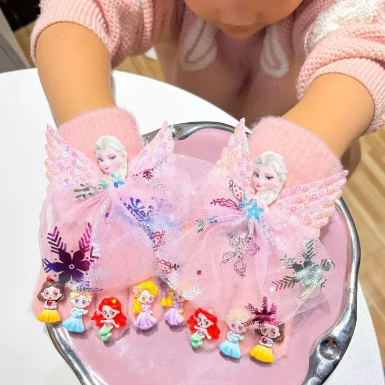 艾莎公主手套儿童女童秋冬季保暖分指套女孩学生可爱卡通五指套