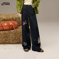 妖精的口袋小马贴布绣直筒牛仔裤2025秋季新款复古童趣裤子