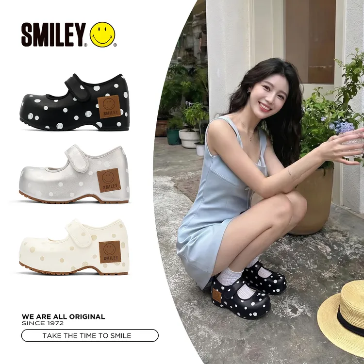 SMILEY笑脸夏季波点高跟玛丽珍法式休闲女芭蕾增高浅口单鞋新款