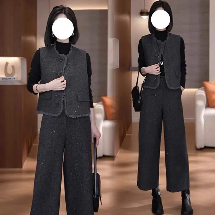 艾塔莉马甲裤子套装时尚百搭细闪小众设计女梨形身材秋冬新款气质