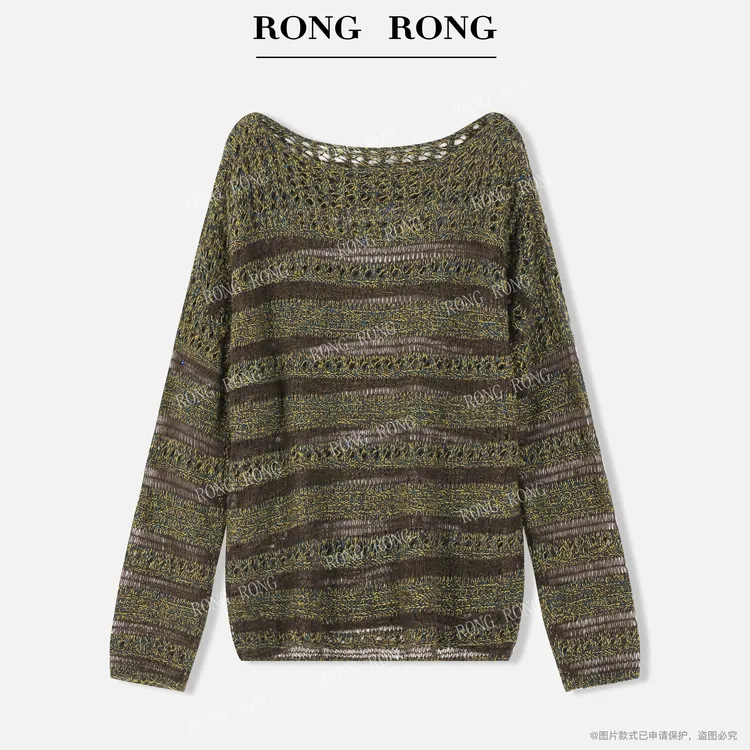溶溶【画森如雾】RONGRONG 绵羊毛山羊绒莱赛尔花纱镂空针织衫25860