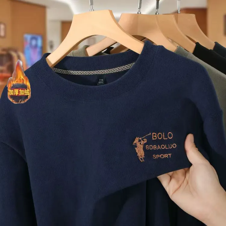 玛克奇·保罗【双面奥粒绒 自发热】刺绣冬季卫衣圆领打底衫长袖休闲