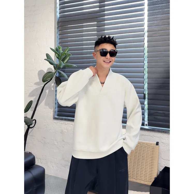 YULE语乐 959双面绒老钱风卫衣冬季休闲宽松加厚石墨烯V领卫衣