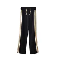 【薄款】大气黑色织带直筒裤10272