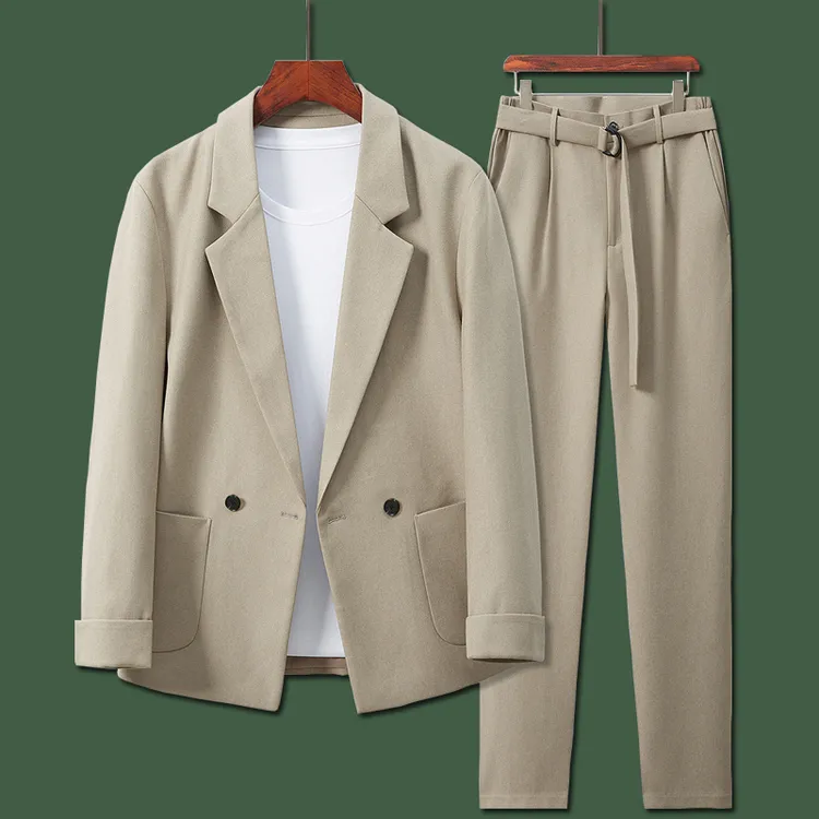休闲西装男套装2025春秋季新款韩版痞帅高级感双排扣小西服外套男