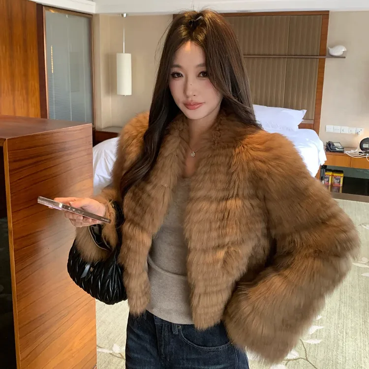 2025新款“冬日摩卡”晕染狐狸毛车条皮草外套高级感冬季韩版爆款