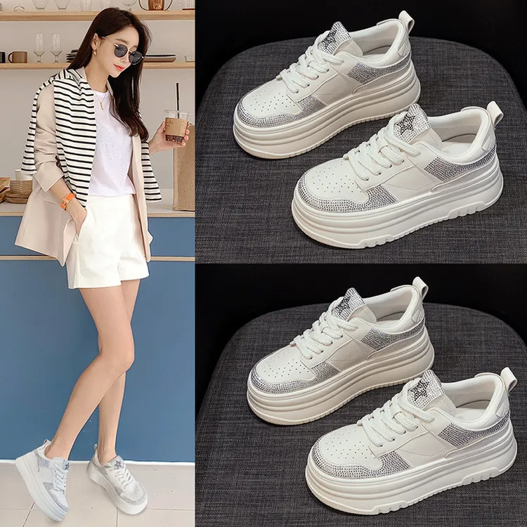 小码32码小众款水钻厚底小白鞋女2025秋季新款休闲小白鞋松糕板鞋