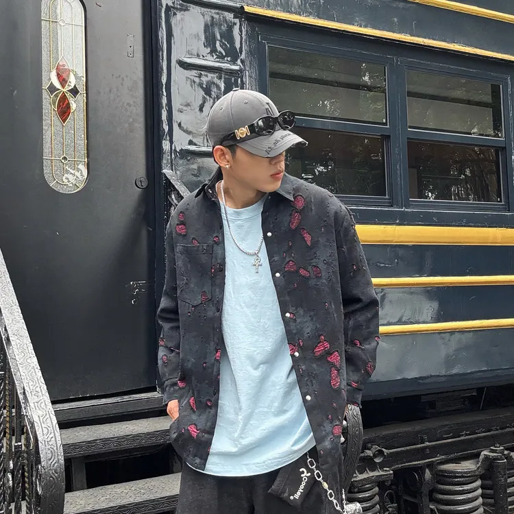 秋冬季翻领男士衬衫韩版百搭时尚见通用纯棉加棉落肩休闲外搭外套