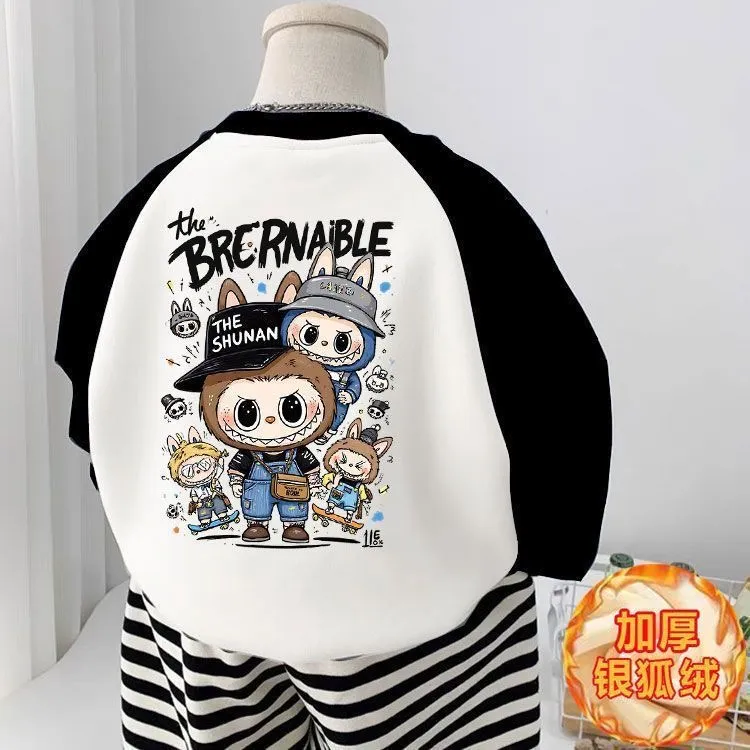 男童加绒加厚套头卫衣春秋2025新款中大童痞帅炸街保暖上衣外套潮