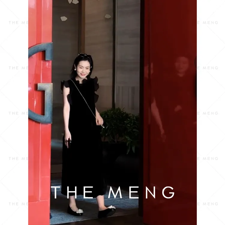 THE MENG【女神】桑蚕丝赫本风优雅丝绒连衣裙#M251G0026