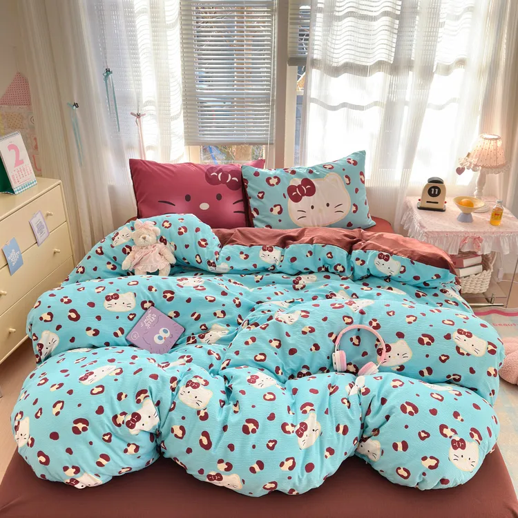 卡通女孩床上套件亲肤透气水洗学生宿舍双人四件套单人床上用品