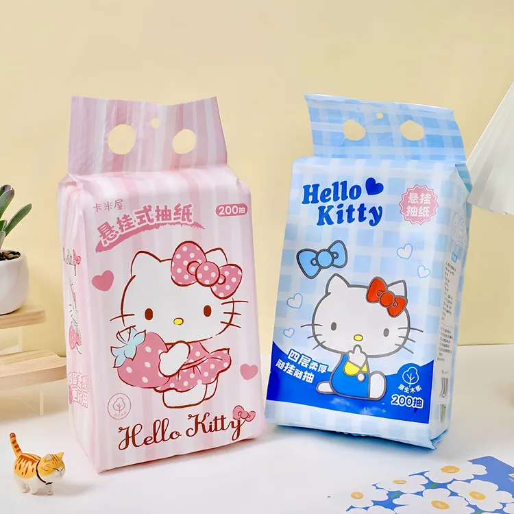 三丽鸥正版凯蒂猫悬挂式抽纸家庭装大包壁挂抽纸200抽原生木浆纸