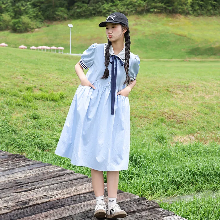 初中生连衣裙2025新款高中学生大童中长款学院风少女过膝裙子洋气