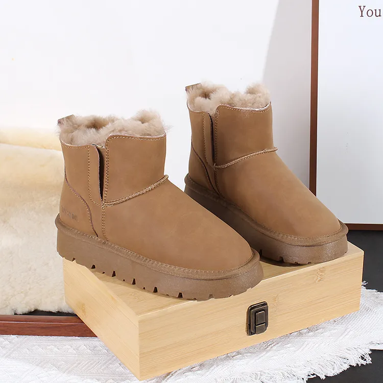 防水牛皮+内里全羊毛！TG-8669 短筒雪地靴女厚底增高百搭东北棉鞋