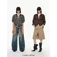 LOALA OFFICE【09.28新品】双层纱叠穿复古格纹衬衫