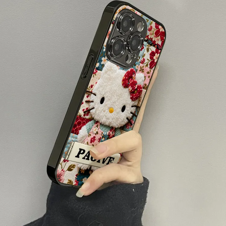 黑边碎花裙kt猫适用苹果16ProMax手机壳iPhone华为OPPO小米vivo套