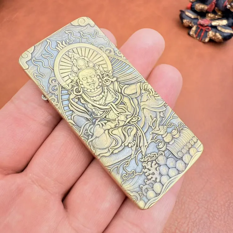 超薄纯铜二代浮雕黄财神煤油打火机